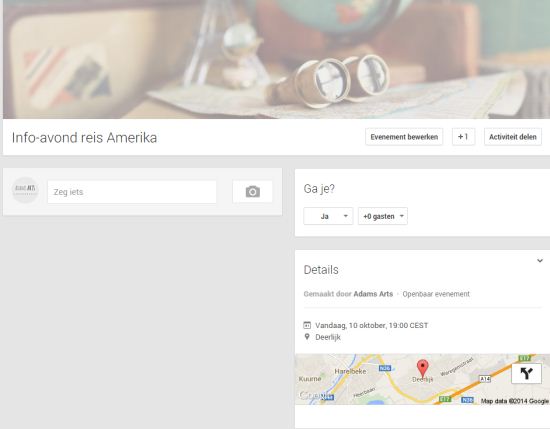 Google Plus evenementenpagina