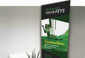 Roll-up banner Naaimachines Henk Feys