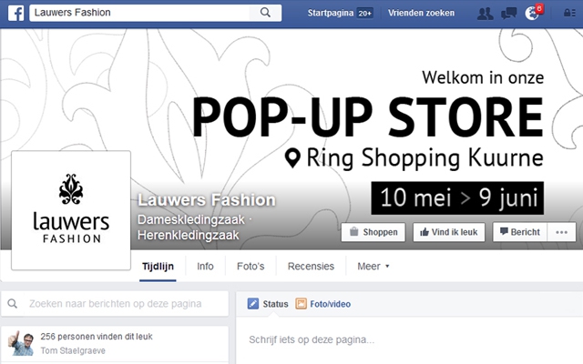 Facebook campagne Pop-up Store in Ring Shopping te Kuurne